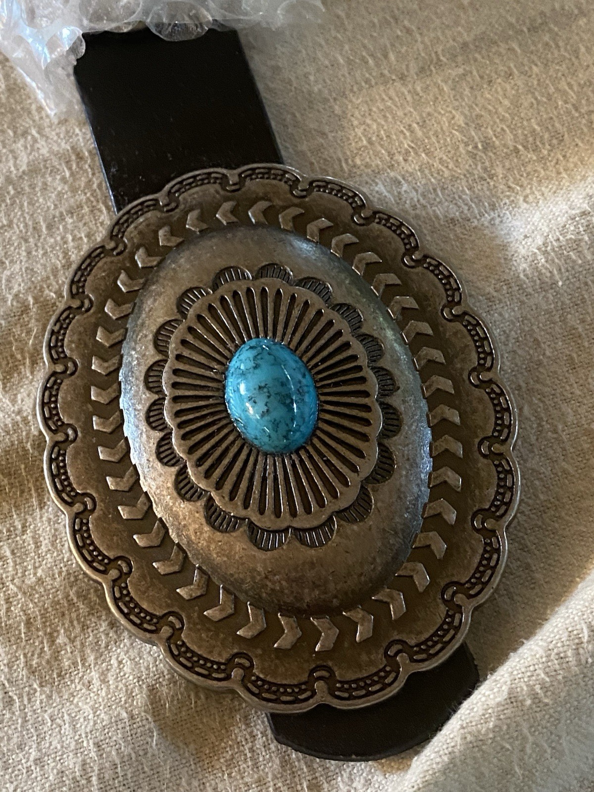 Leather Belt Silver & Faux Turquoise 1X/2X/3X Cold water Creek Never Worn 53”