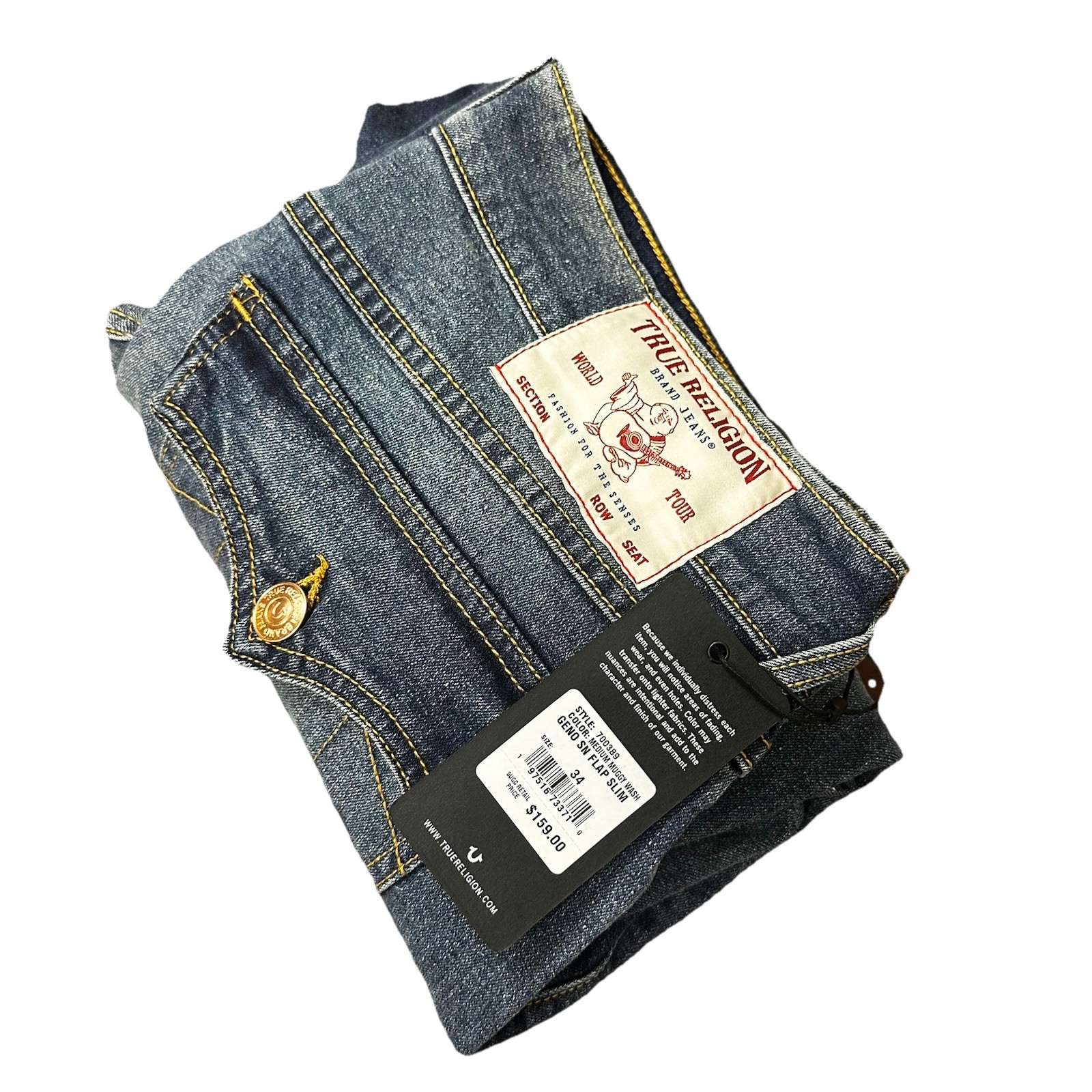 True Religion Geno SN Flap Slim Jeans Mens Sz 34×32 Relaxed Distressed NWT $159