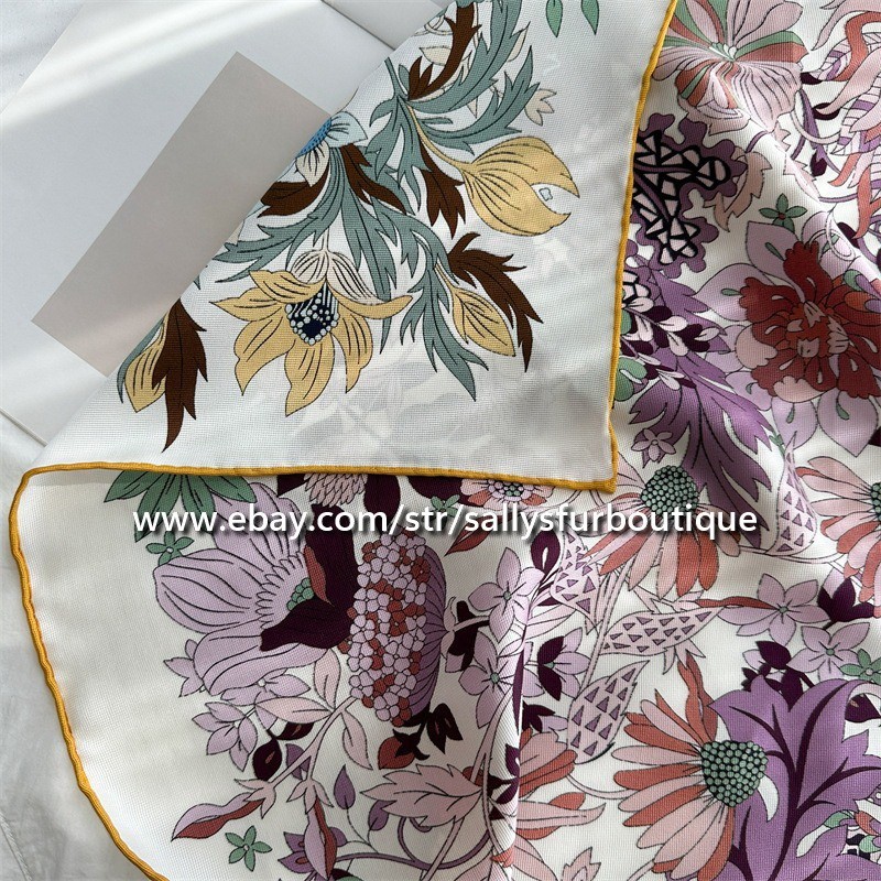 Heavy 18 Momme Silk Flowers Print Double Face Collar Scarf 26″ Yellow