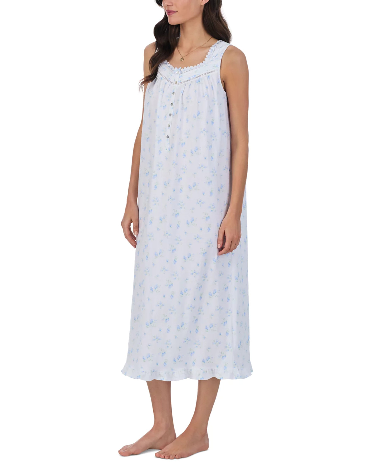 Nwt $68 Eileen West Blue Floral 100% COTTON JERSEY KNIT Long Ballet Nightgown XL