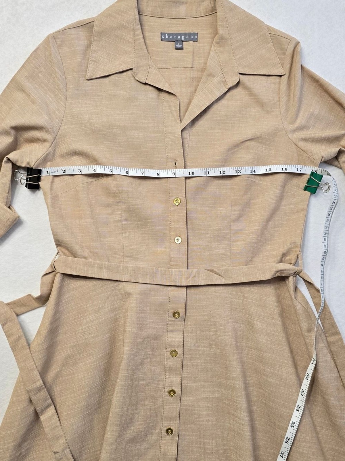 Beige/Tan Button-Front Shirt Dress with Belt