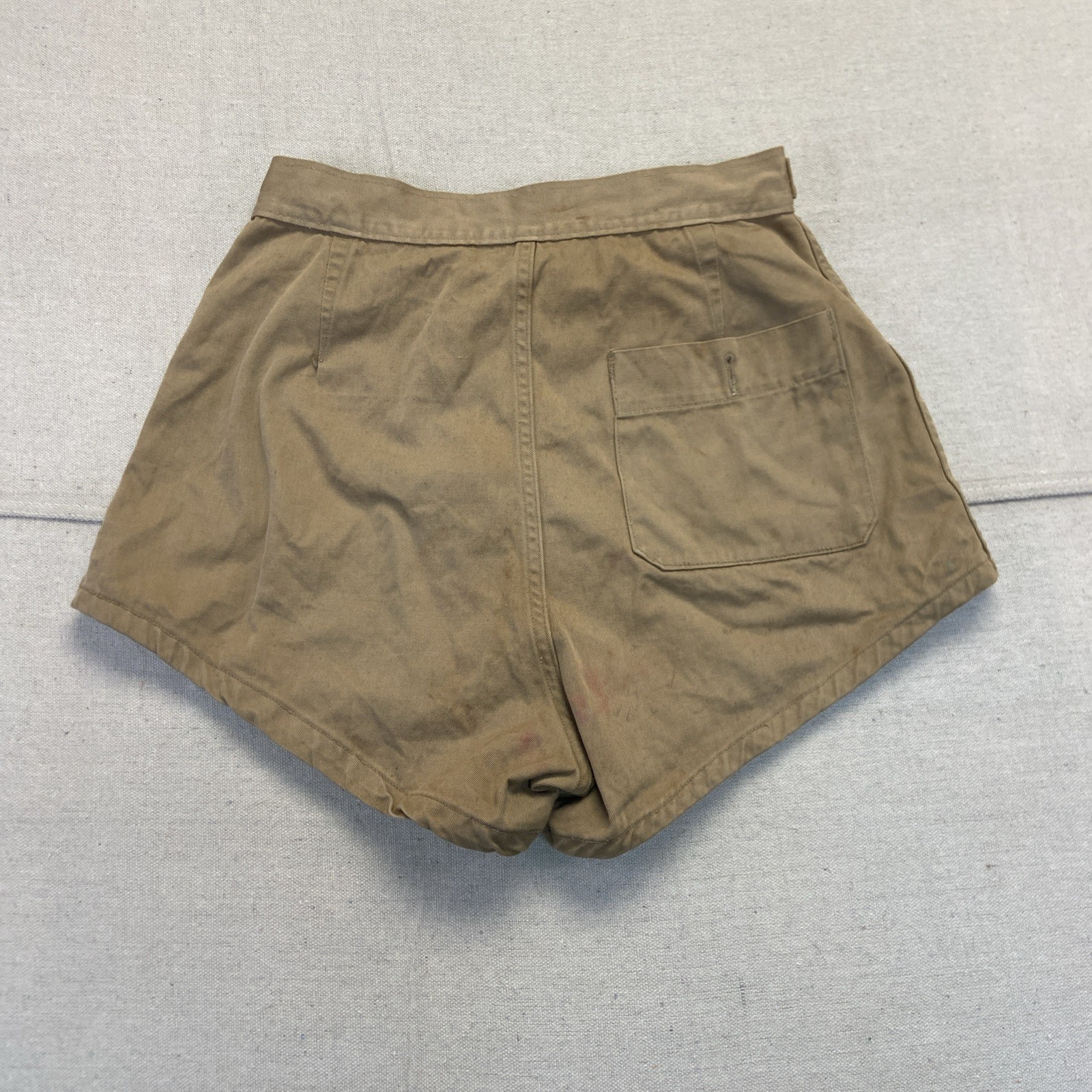 Military Athletic Shorts Mens 28 Belted Khaki Cotton Vintage Button Fly Army 50s