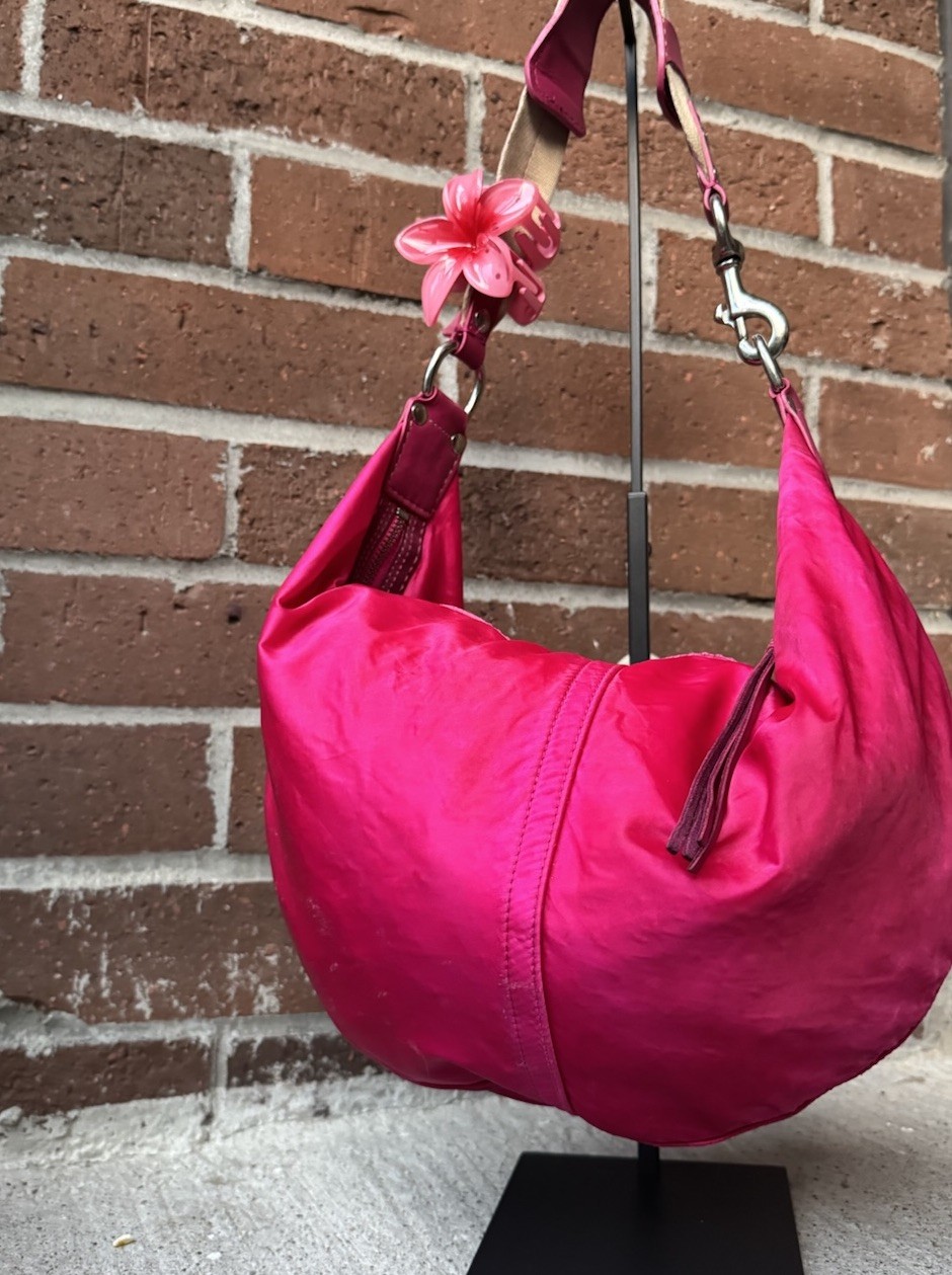Y2K Coach Pink Ergo Hobo Crescent Nylon Leather Shoulder Bag Silver hardware