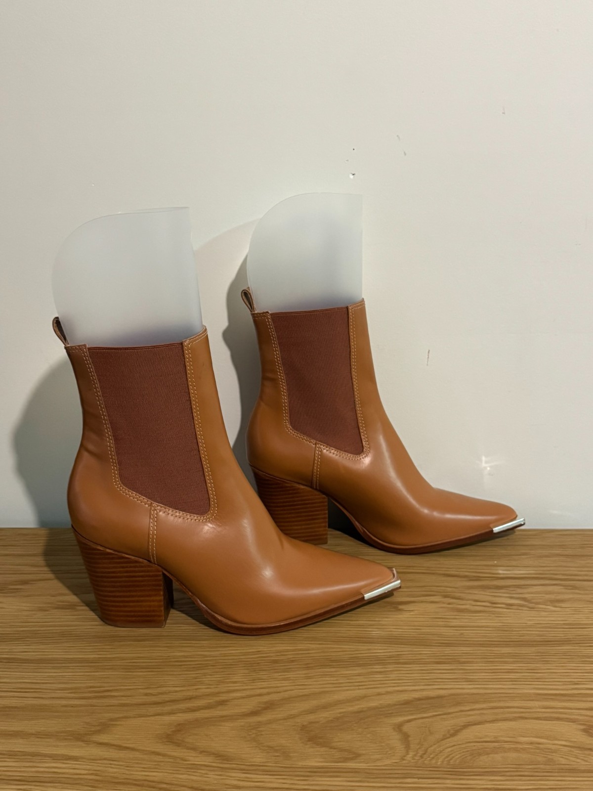 Schutz Womens Caramel Brown Leather Block Heel Ankle Chelsea Boots Size US 8.5B