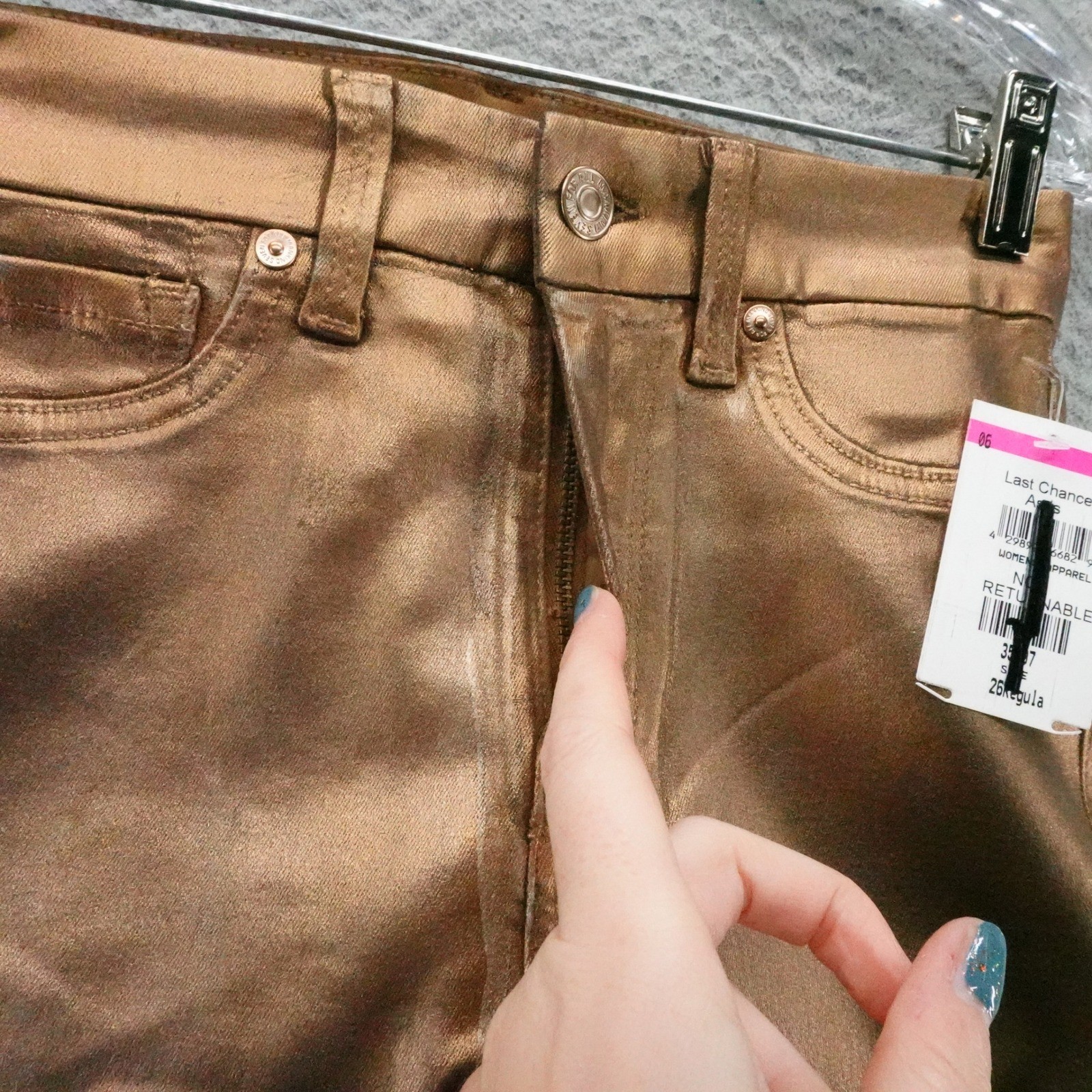 7 For All Mankind Womens Metallic Bronze Coated Skinny Jeans Size 26 NEW