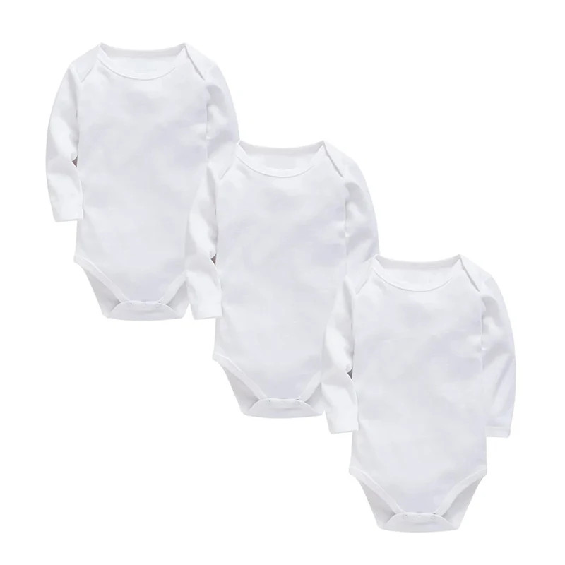 Long Sleeve 100% Cotton Baby Bodysuits, Solid White, 0-12 Months, 3/8 PCS
