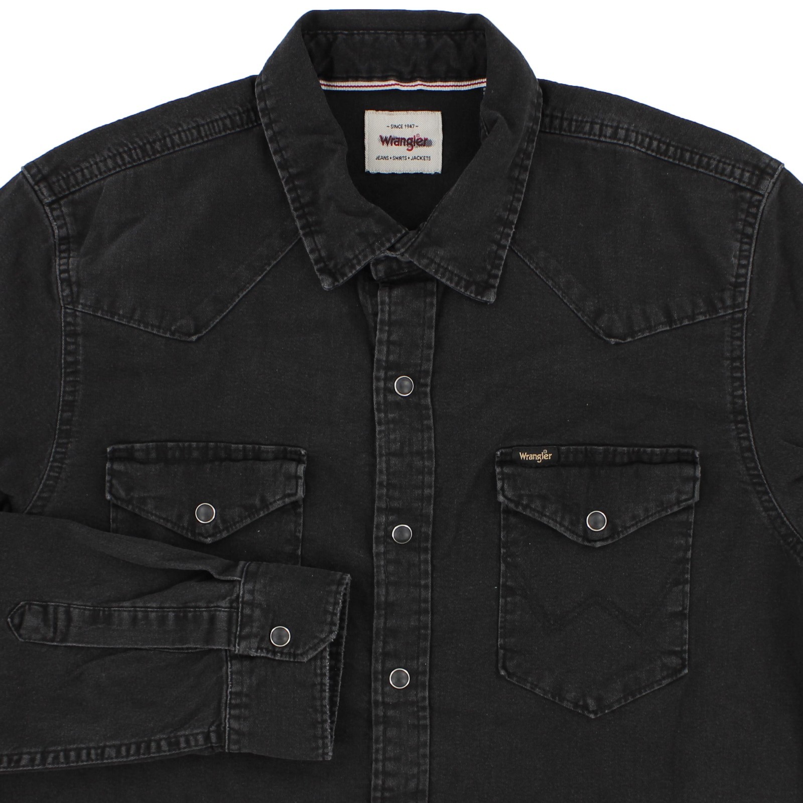 Wrangler Western Denim Button Up, Long Sleeve Button Up, Front Pockets, Black