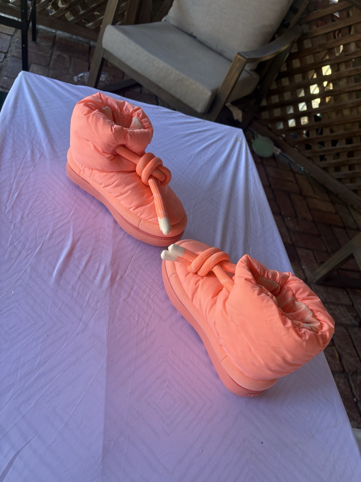 UGG Bixbee Women’s Size 7 Orange Nylon Bootie Slippers Drawstring Closure