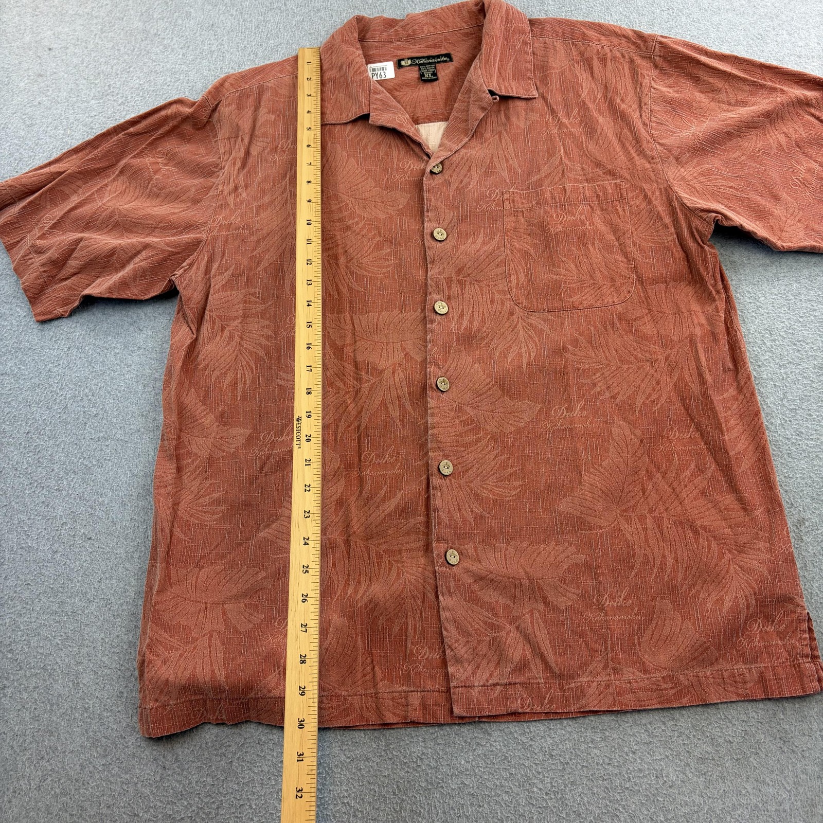 Duke Kahanamoku Shirt Mens XL Orange Floral Hawaiian Short Sleeve Button Up