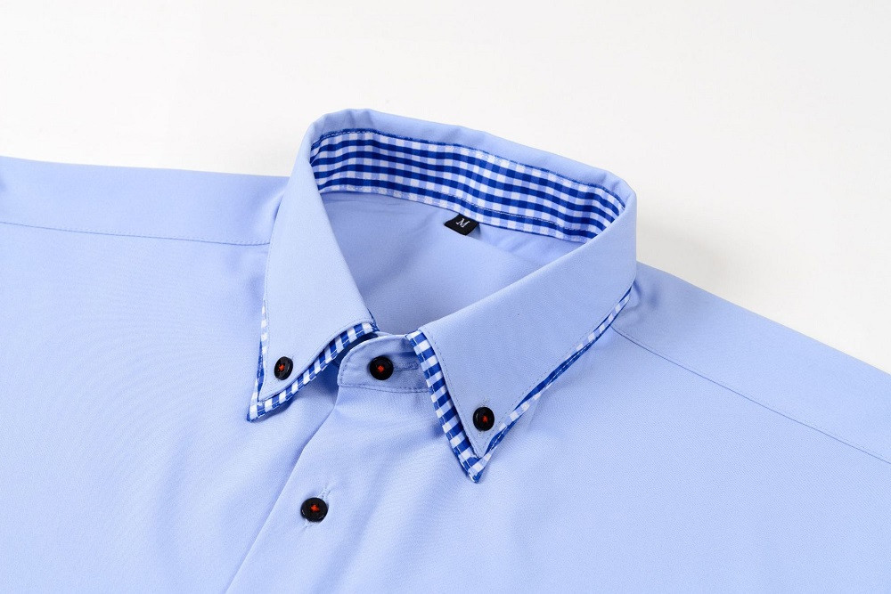 Mens Double Collar Dress Shirts Formal Long Sleeves Casual None Iron Shirts Tops