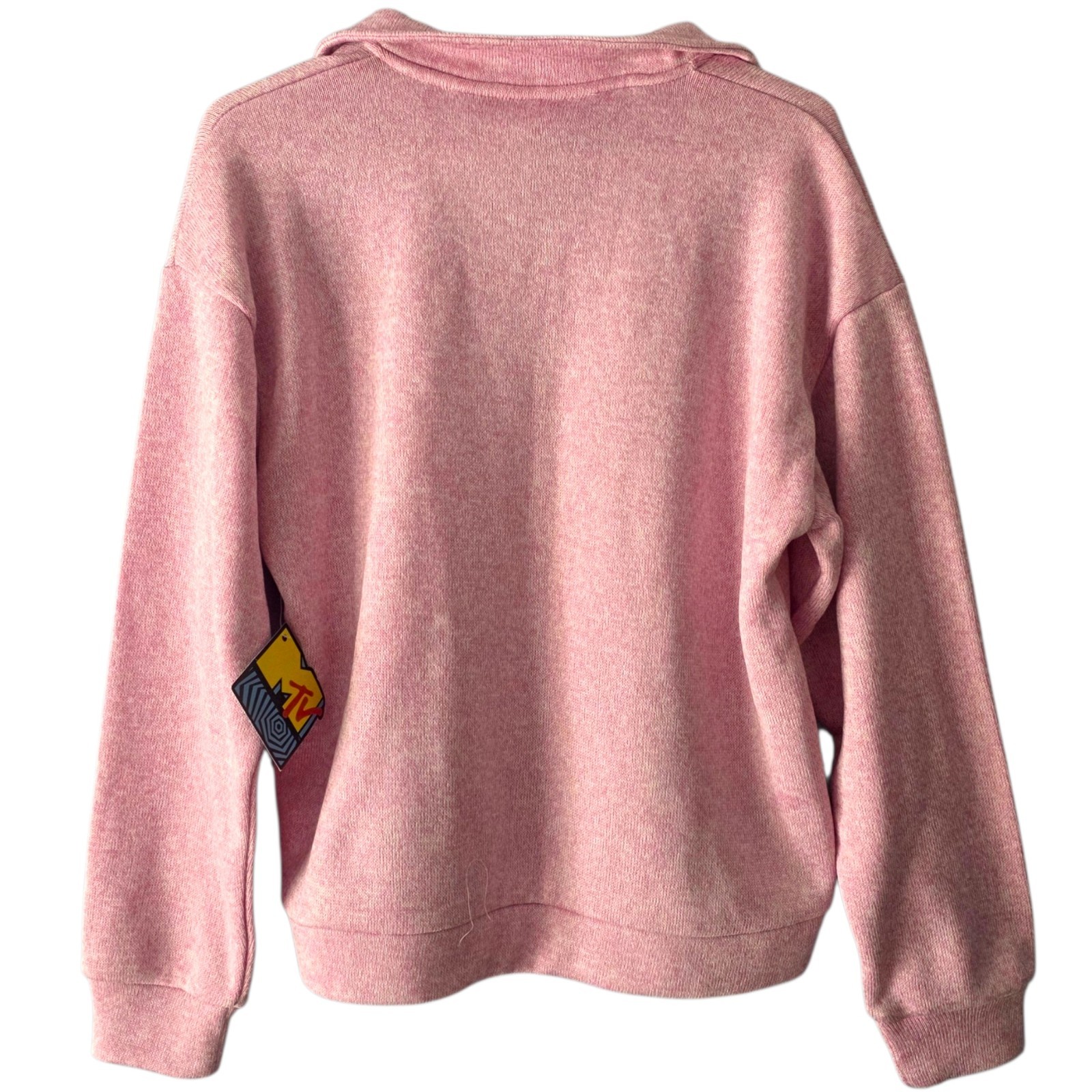 MTV Quarter Zip Sweatshirt Women’s Small Pink Fleece NWT Retro Graphic Pullover