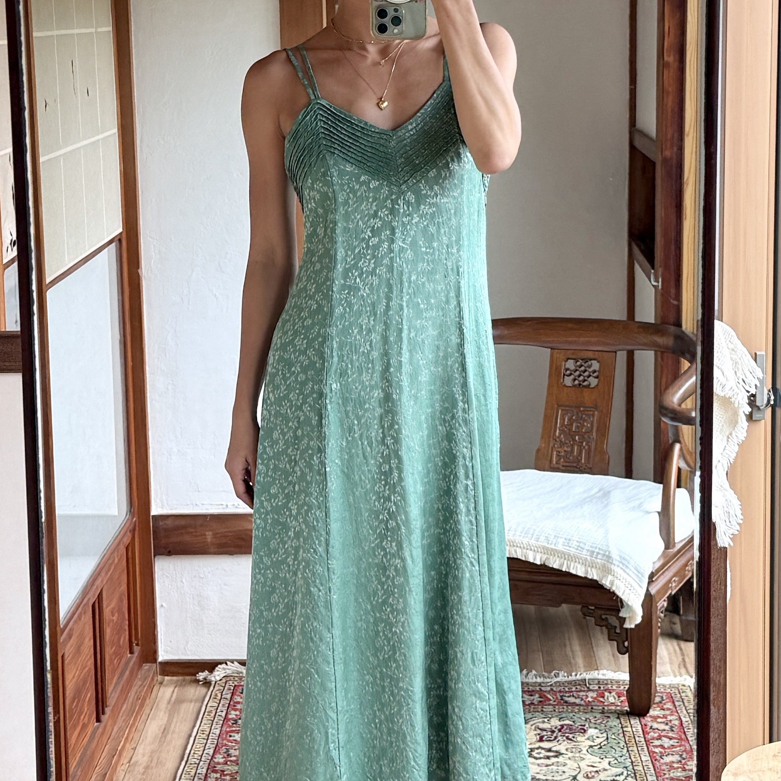 Lily Brown Jacquard Floral Slip Dress Mint Green Size F Japanese Fashion