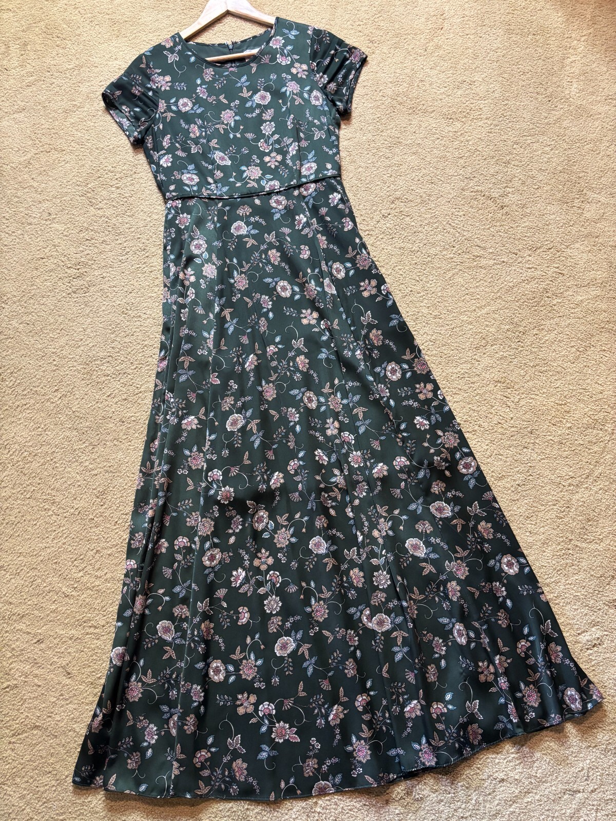 Gal Meets Glam Green Short Sleeve Floral Botanical Garden Print Maxi Dress Sz 4