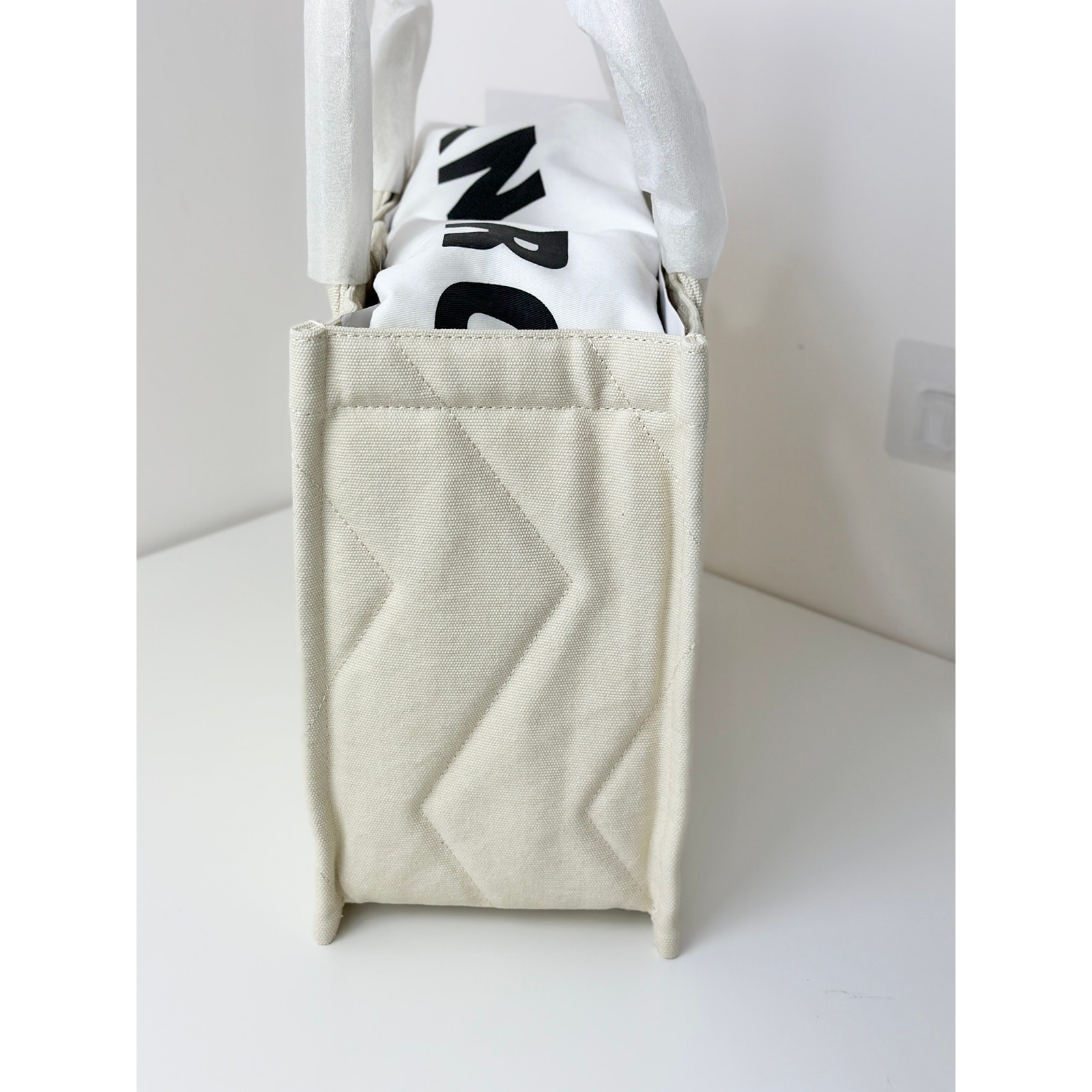 Sandro Kasbah Quilted Canvas Tote Bag Beige Cream Ecru Logo Minimalist $320 NWT