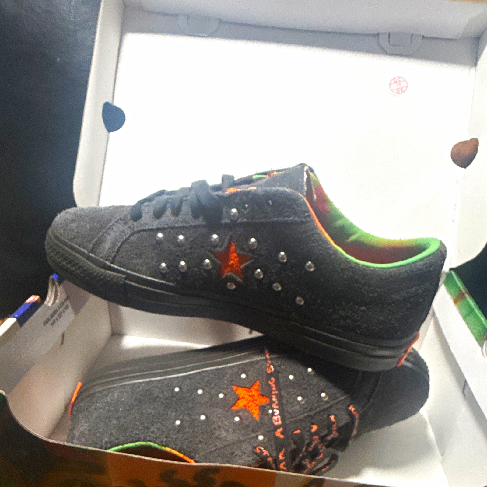 Converse Men’s Low Top Studded Custom Painted Star Sneakers Gray/Black