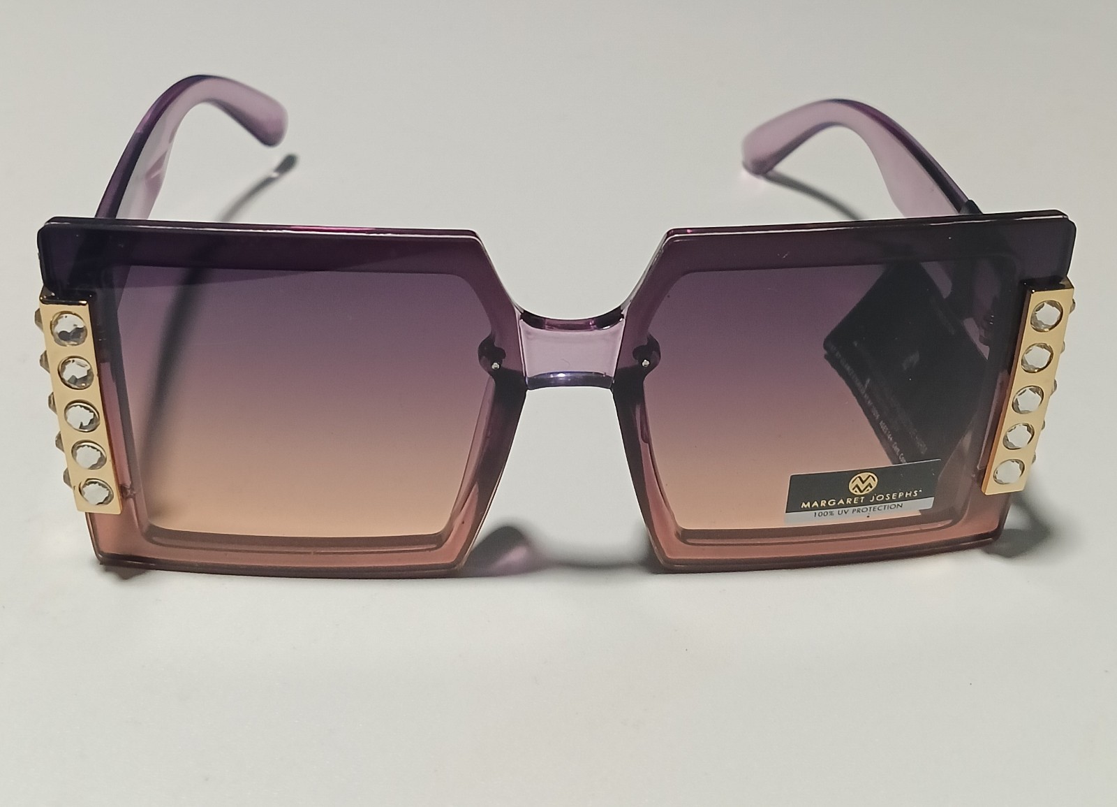 Margaret Josephs Womens Square Sunglasses Purple Ombre Rhinestones 100% UV NWT