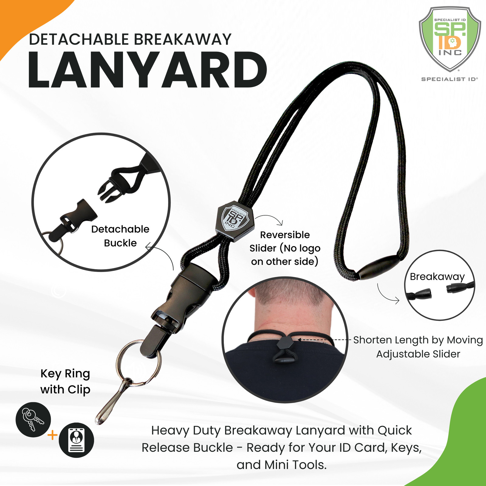 2 Pack – Heavy Duty Breakaway Lanyard For ID Cards & Keys – Detachable Buckle