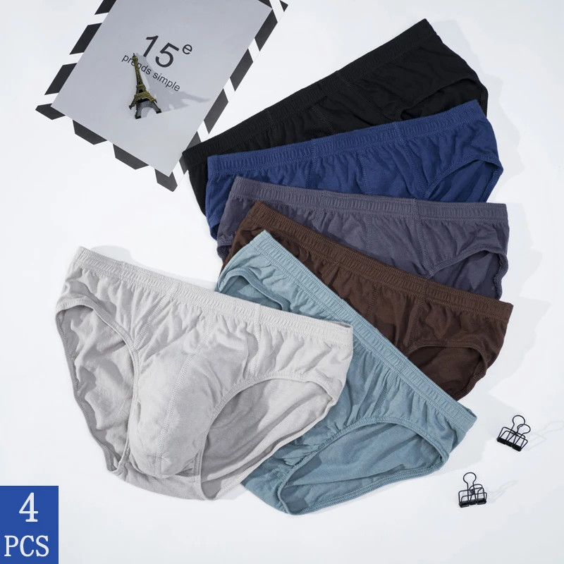 4 Pcs/Lot Men’s 100% Cotton Breathable Briefs Comfortable Male Underwear
