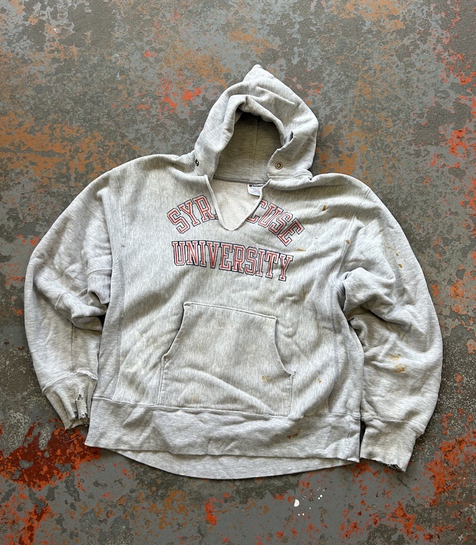 Vintage 80s Champion Reverse Weave Hoodie Syracuse College After Hood Warmup Lg