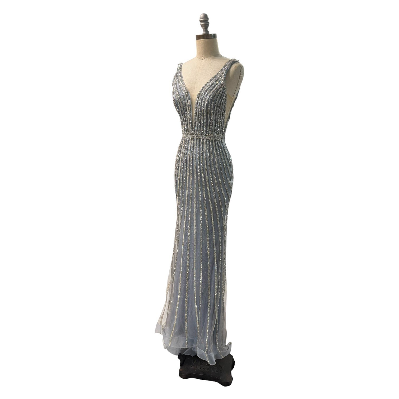 Ladivine by Cinderella Divine Womens Beaded Mermaid Fit & Flare Dress Blue Sz 2