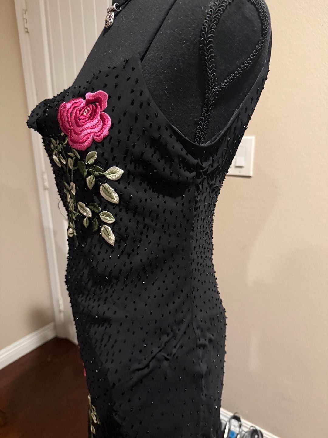 Y2k Morgan & Co by.Linda Bernall Sz.7/8 Black Beaded Floral Embroidered Dress