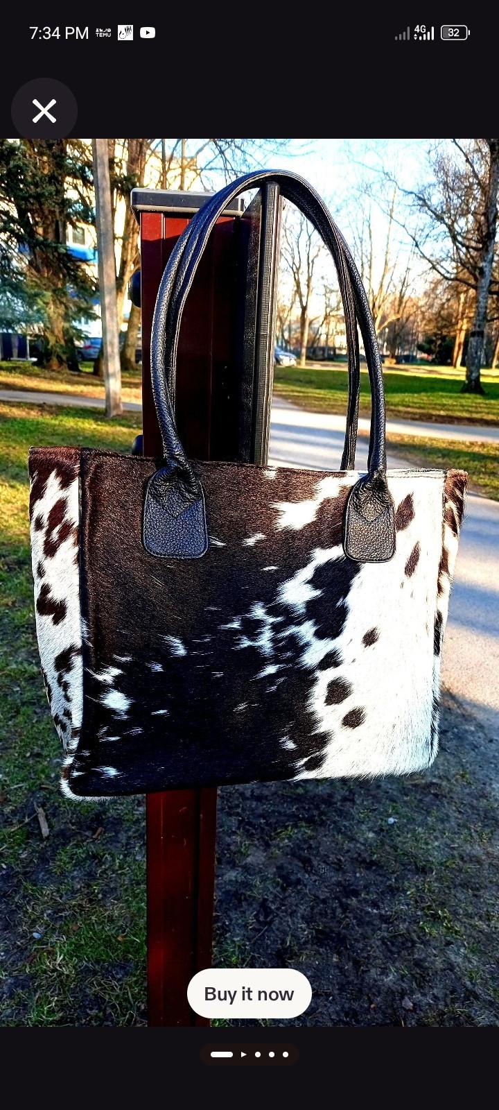 Genuine Black and White Cowhide Tote Bag | Real Fur Leather Handbag