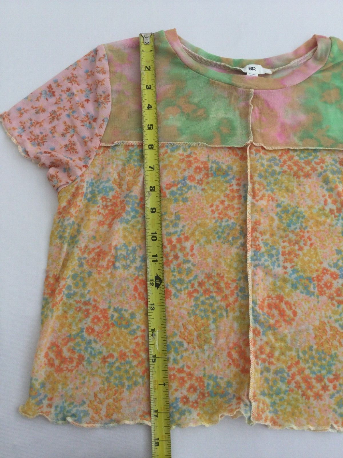 BP Floral Mesh Patchwork Baby Tee Y2K Fairy Sheer Pastel Crop Top XL NEW
