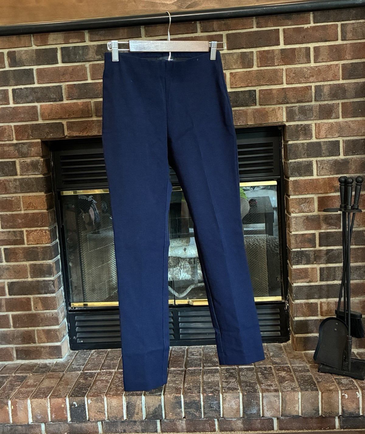 Karen Kane Navy Blue Solid Pull-On Flat Front Straight Leg Dress Pants XS 27″