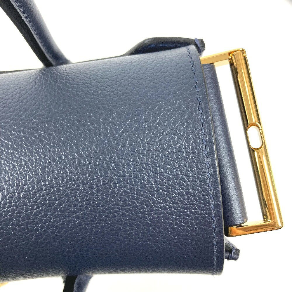 Hermes New Drag 22 Handbag Shoulder Bag 8.7in Evercolor Leather Navy Z Stamp 99
