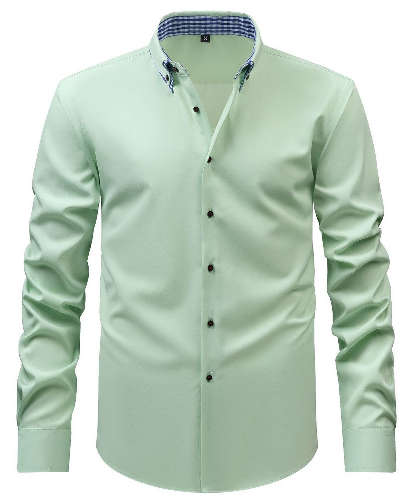 Mens Double Collar Dress Shirts Formal Long Sleeves Casual None Iron Shirts Tops