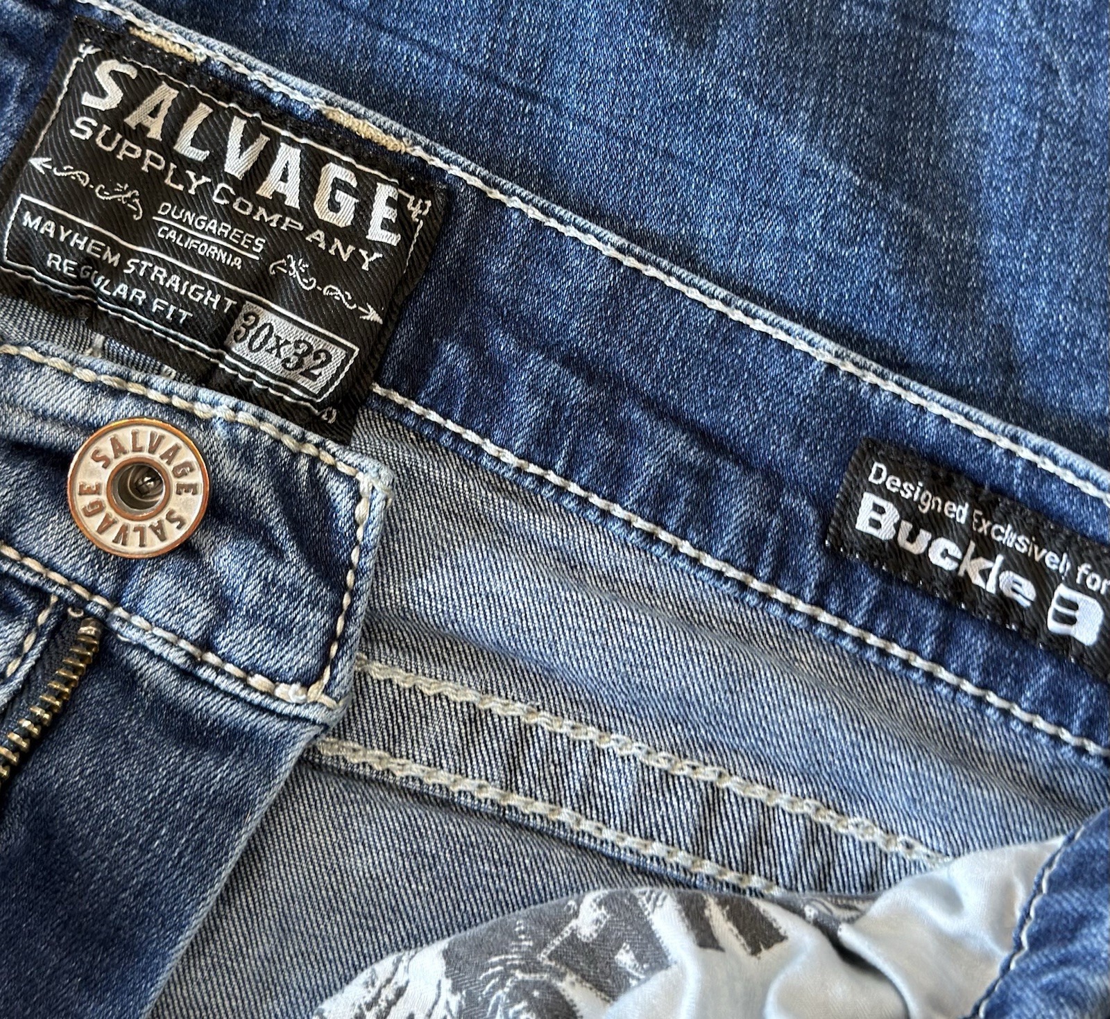 Salvage Supply Mayhem Straight Stretch Buckle Jeans ~ Men’s Size 30 x 32/30