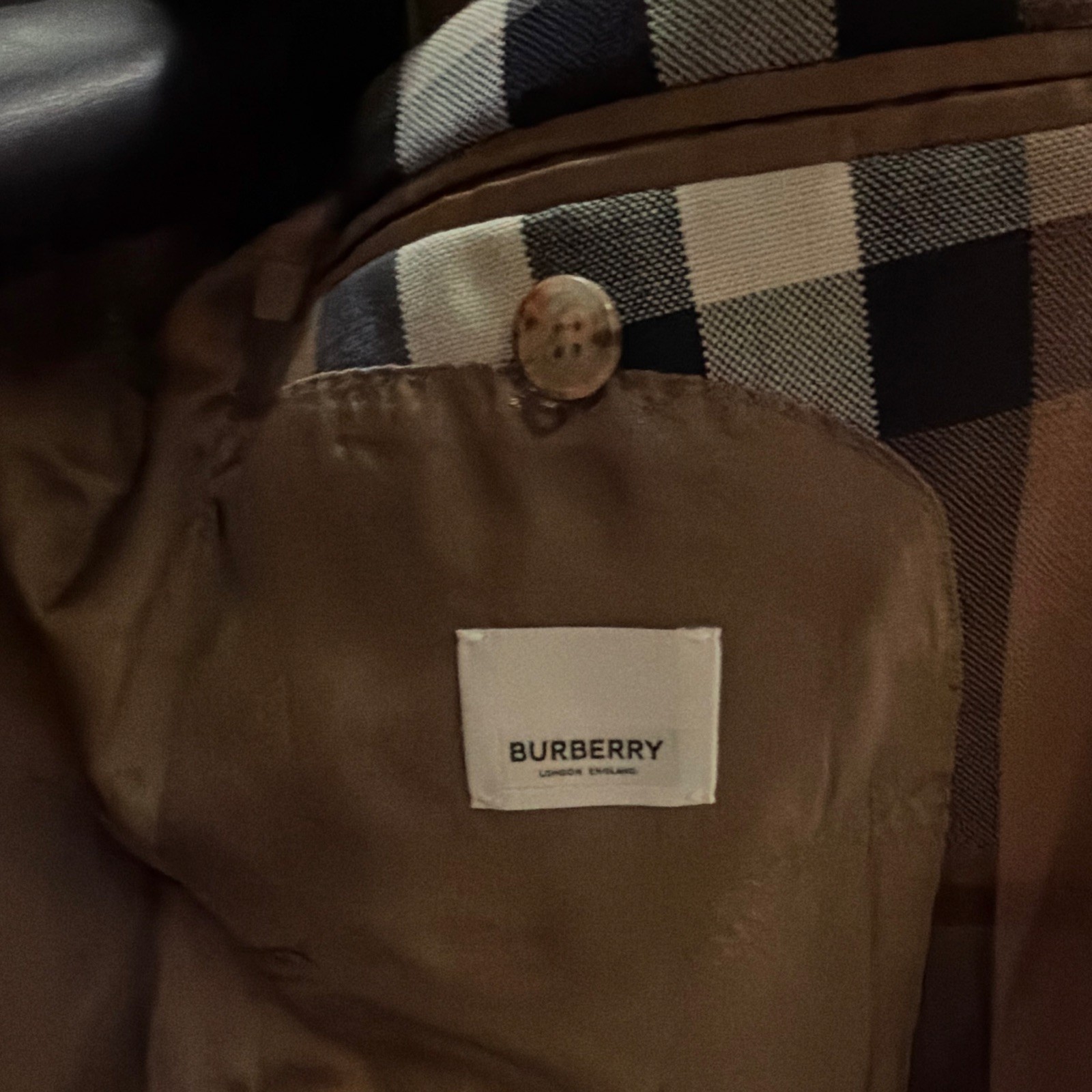 Burberry Men’s Tan/Black/White Check Wool Tuxedo Blazer Notch Lapel 48R