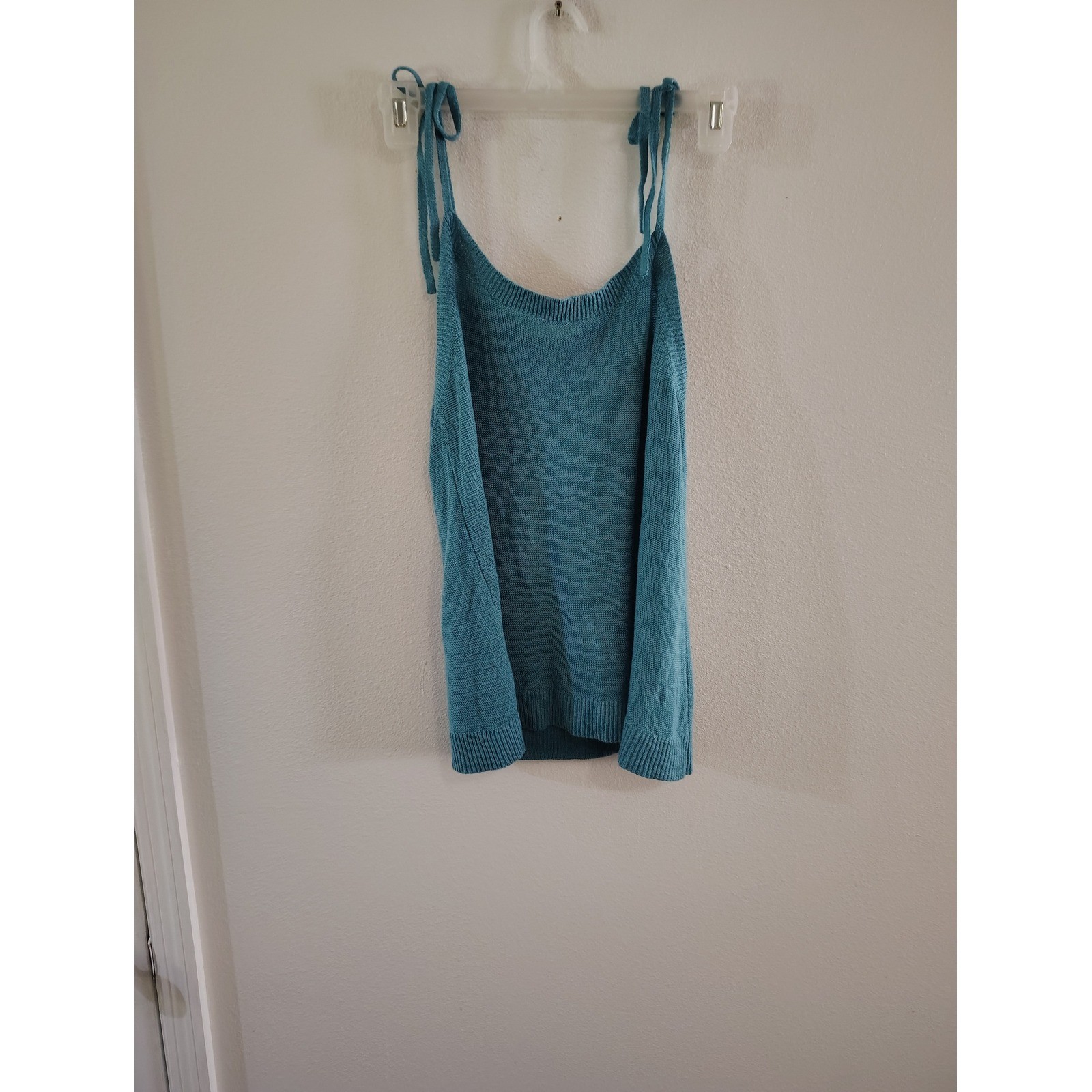Loft Womens Teal Blue Knit Tie Shoulder Sweater Tank Top V-Neck NWT Size L