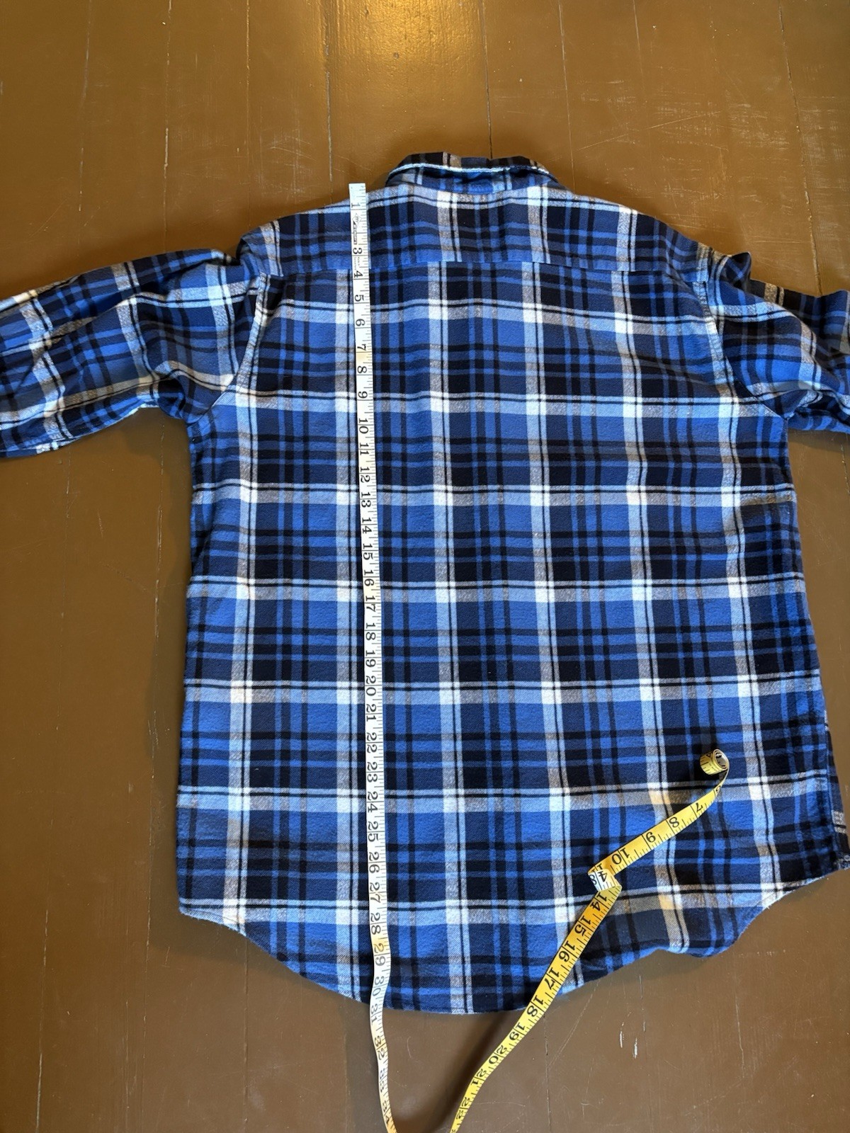 60s Sears Pilgrim Plaid Print Flannel Shirt 1960s Cotton Mens Large Blue