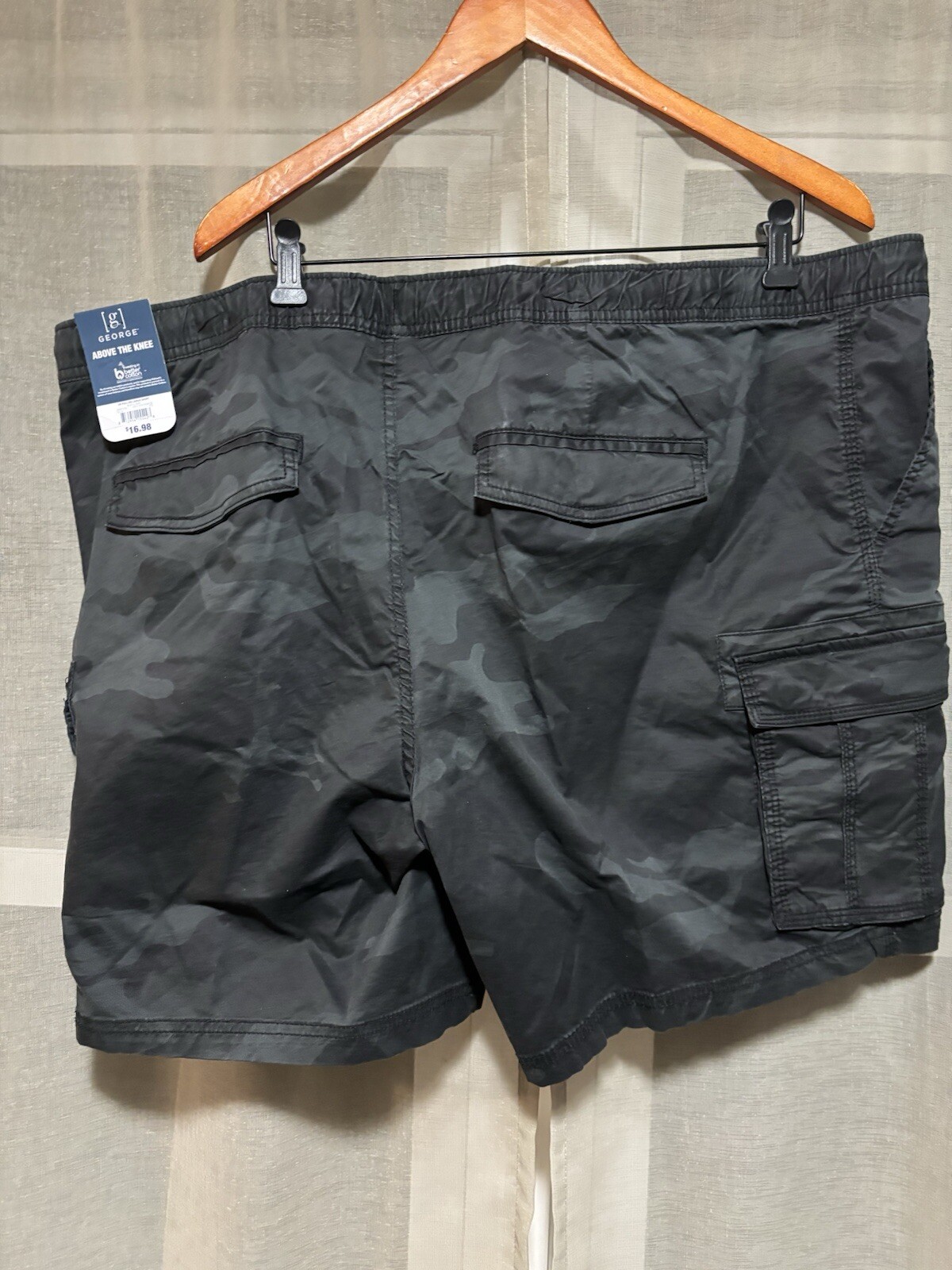 George Men’s 2XL 44-46 Stretch Waist Cargo Shorts Above the Knee 8″ BLACK CAMO