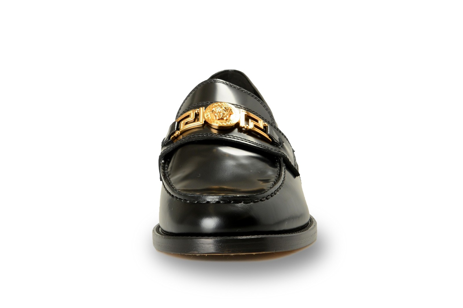 Versace Men’s Black Leather Gold Medusa Logo Loafers Shoes US 9 IT 42