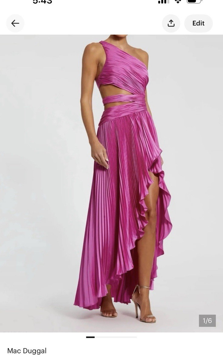 Mac Duggal Fuchsia One-Shoulder Asymmetric Pleated Ruffle Cutout Maxi 4