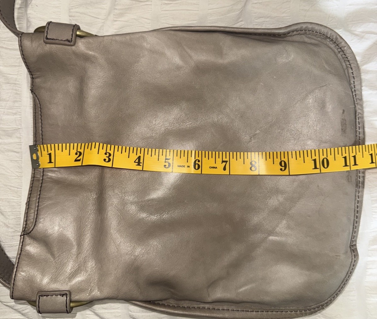 HOBO Genuine Leather Small Shoulder Bag Taupe Gray Brass Ring Slouchy Purse