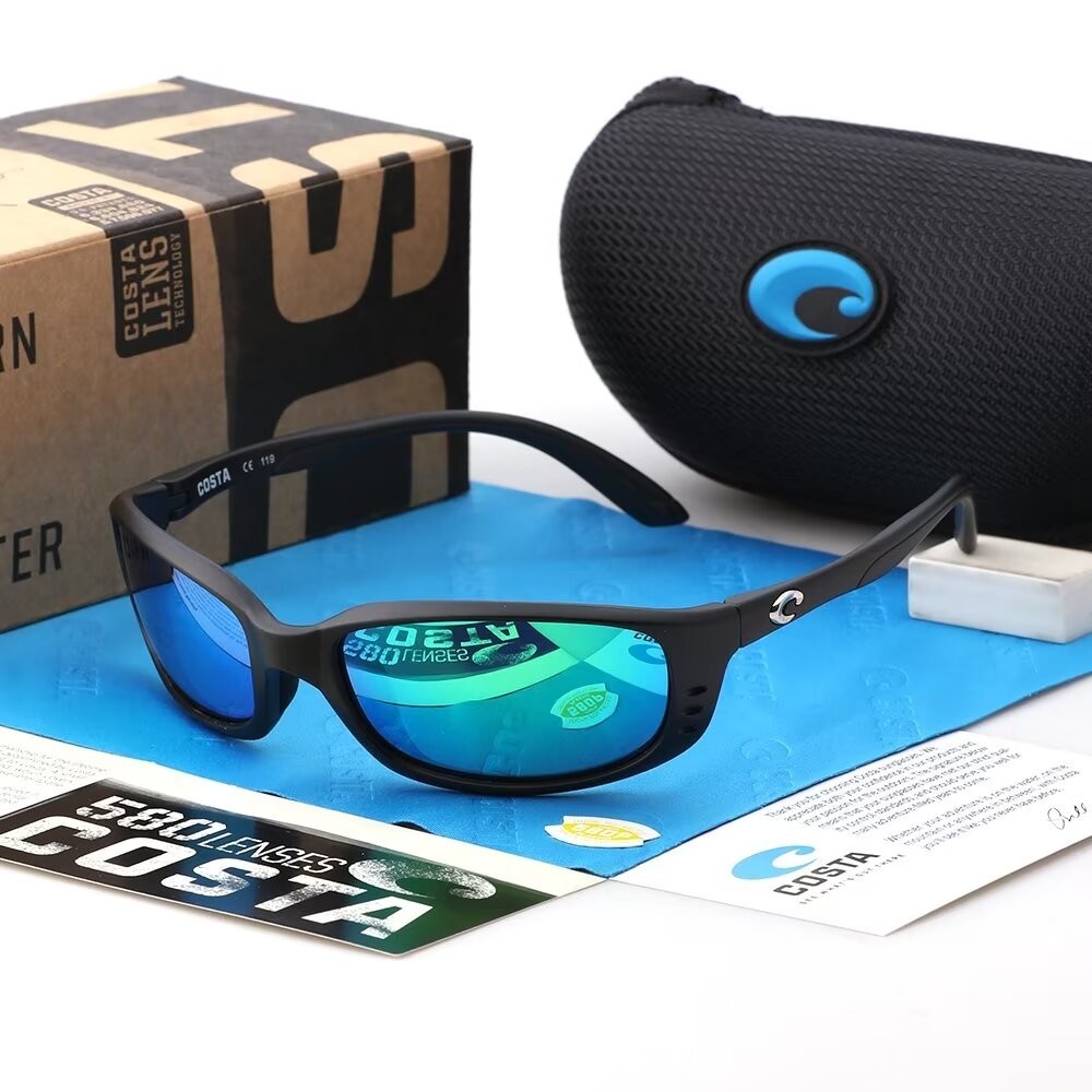 New in box Costa Brine Black/Green Mirror 580p Polarized Sunglasses