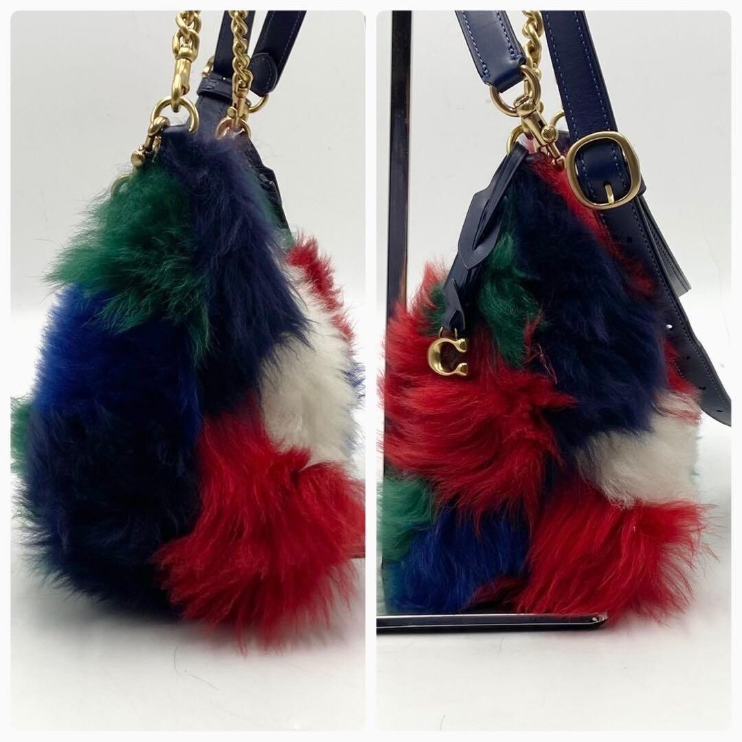Coach Juliet 25 2 Way Shoulder Bag Blue White Green Red Fur Leather CW646