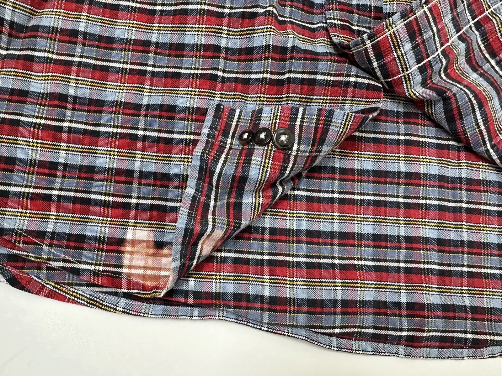 Vintage Oxford Shirt Men Large Casual Gray Red Plaid Button Down Cremieux STAIN