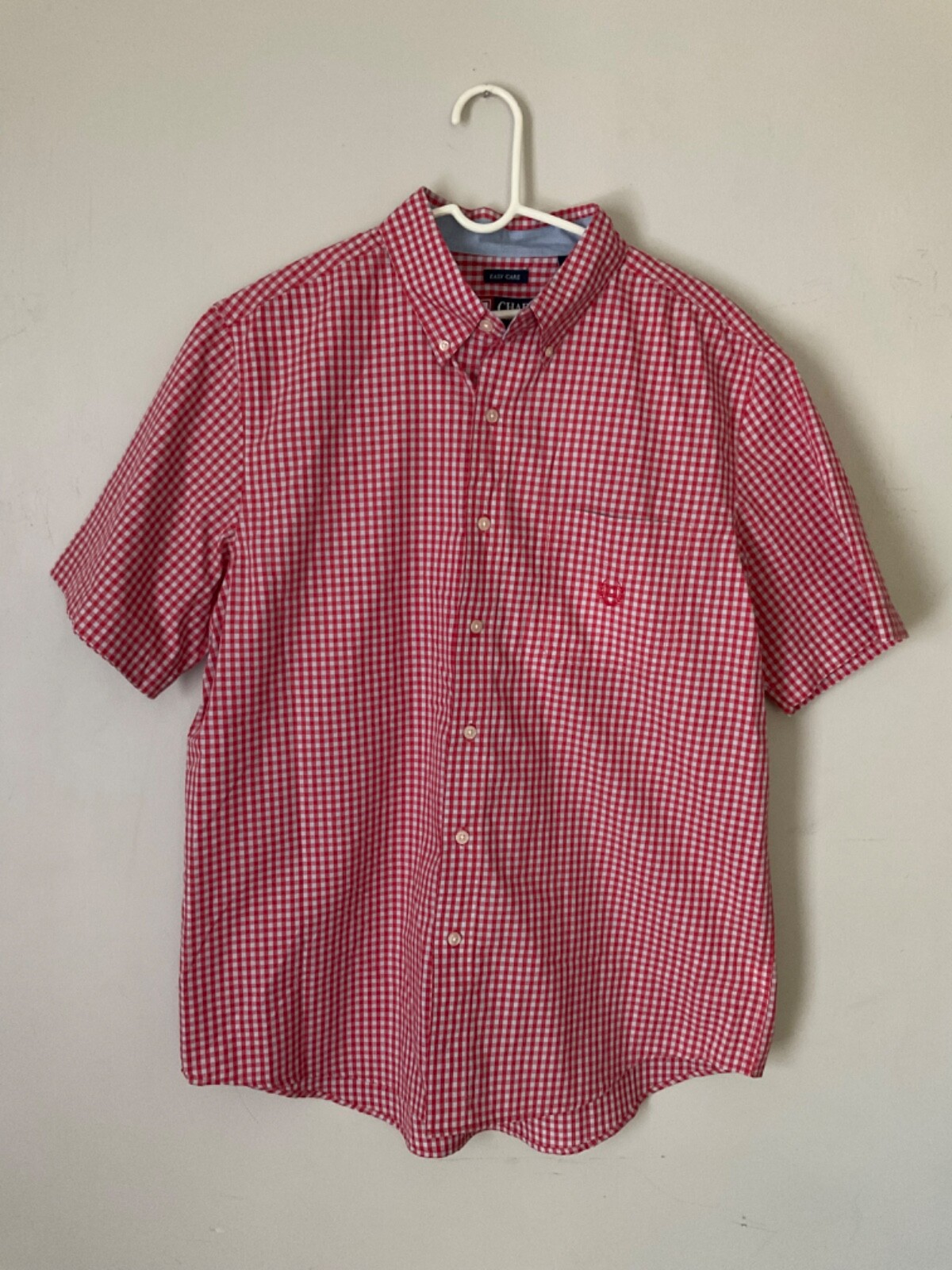 NEW Chaps Short Sleeve Buttondown Shirt Red/White Checked Mens L NWOT Lauren