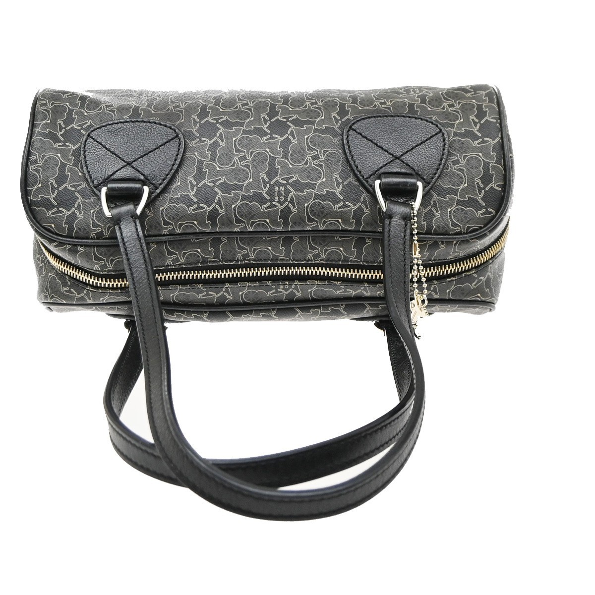 CELINE Logo Sulky Horse Carriage Shoulder Hand Bag PVC Leather Black 62KD323