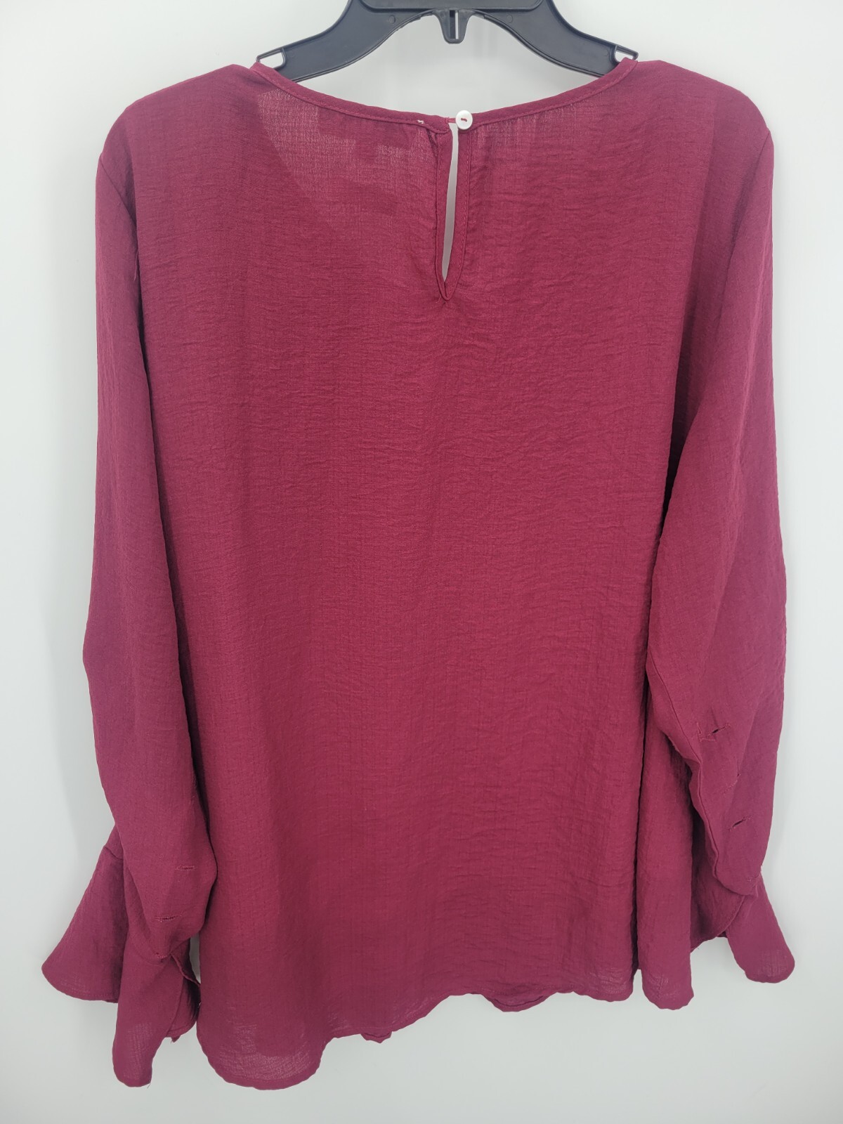 Umgee Top Womens XL Maroon Pleated Ruched Ballon Sleeve Boho Artsy Peasant