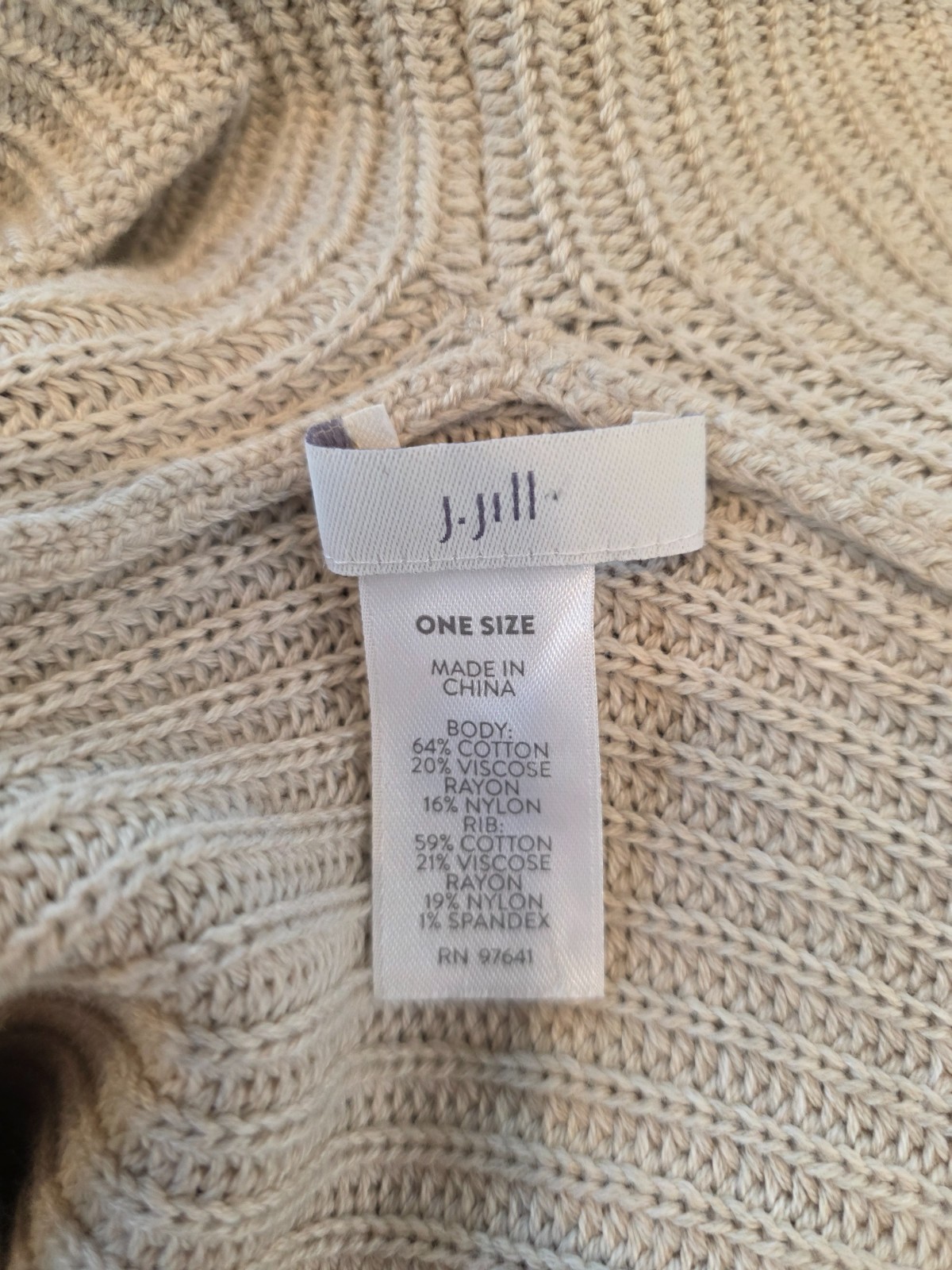 J. Jill Ruana Cape Poncho Sweater Beige One Size Neutral Cotton Blend Travel