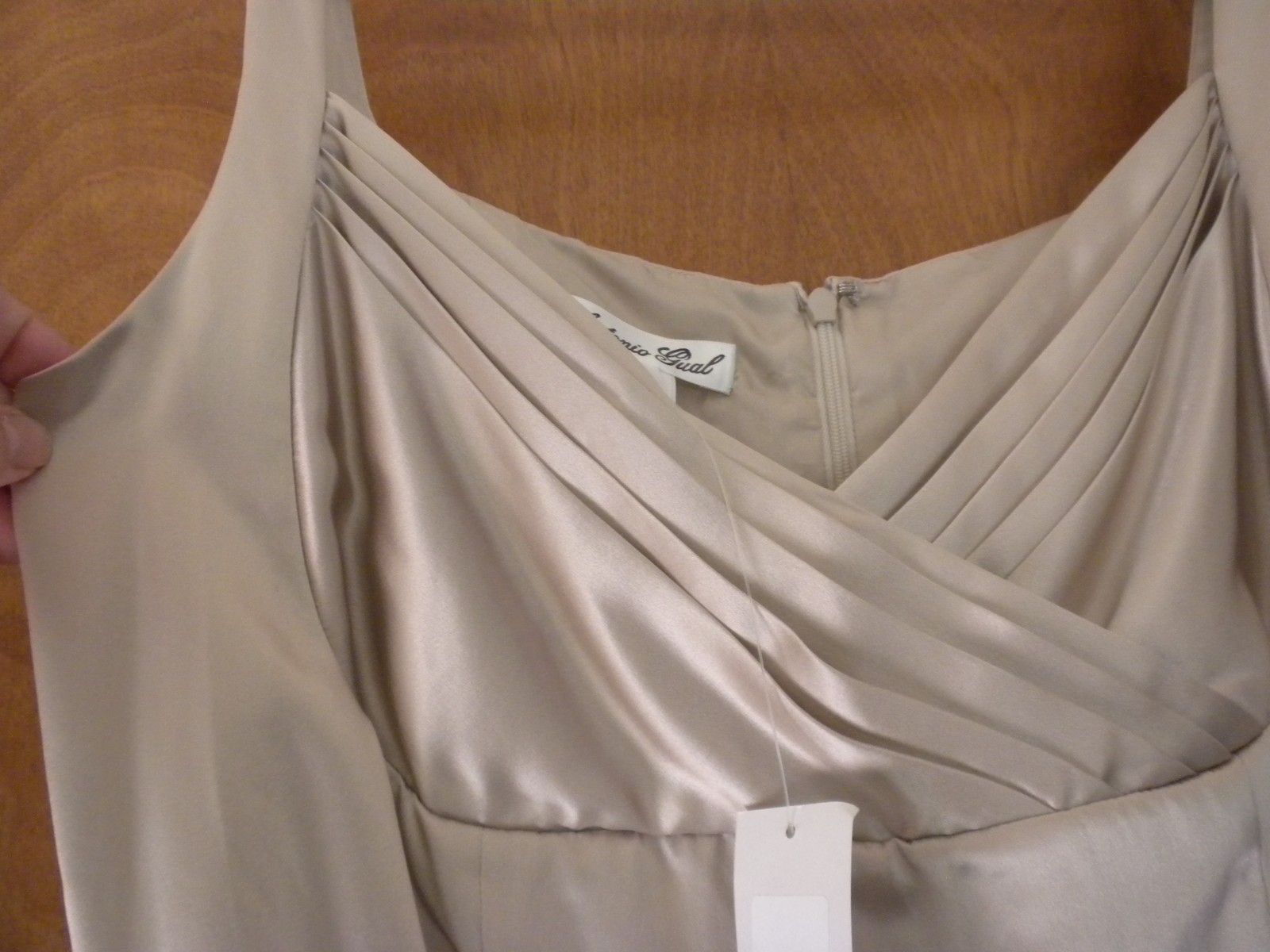 ANTONIO GUAL NWT Champagne Silk Dress Sleeveless Fully lined Size 12 Back Slit B