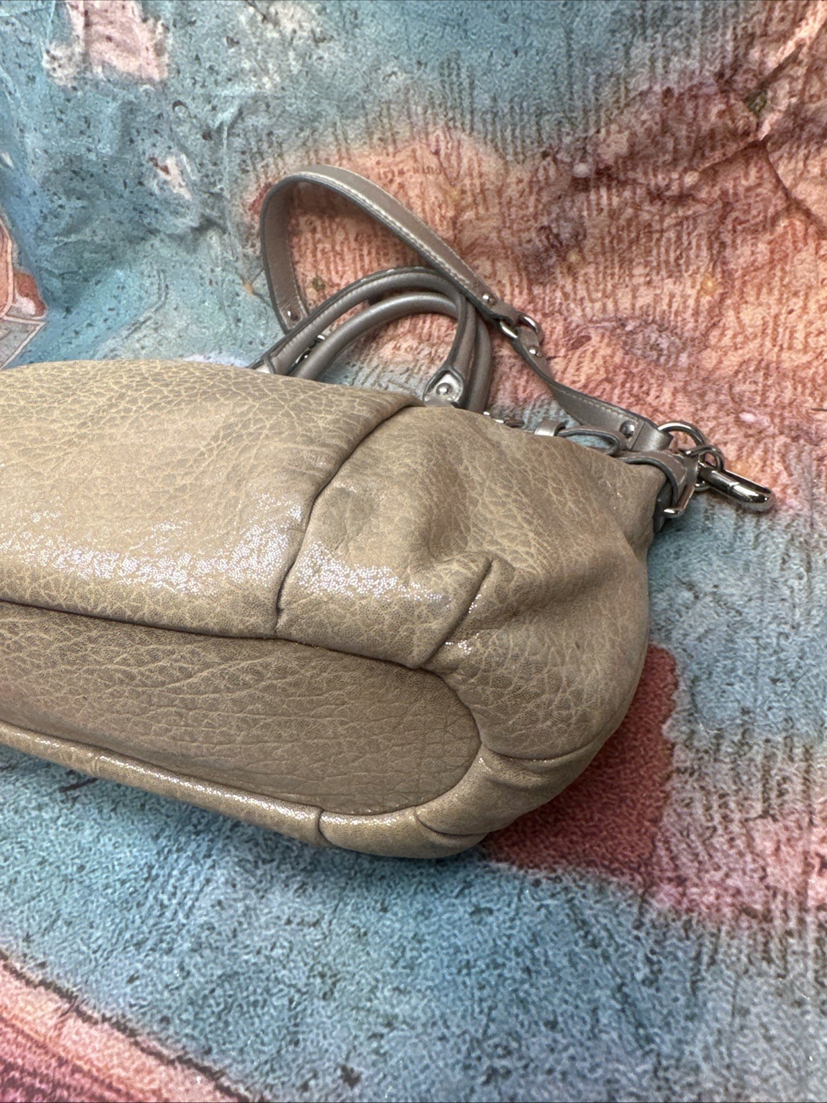 Coach 18931 Madison Sophia Gold Beige Embossed Metallic Leather Satchel Bag