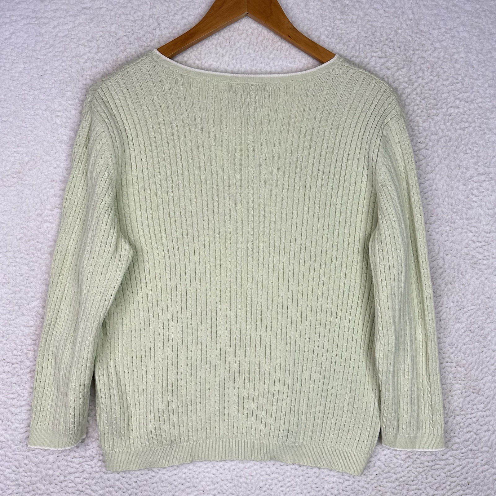 Lauren Ralph Lauren Cable Knit Sweater Women Large Cotton V Neck Mint Green