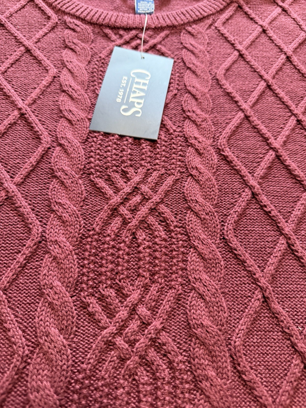 NWT Chaps Women’s Cotton Acrylic Blend Burgundy Crew Neck Sweater Size XL