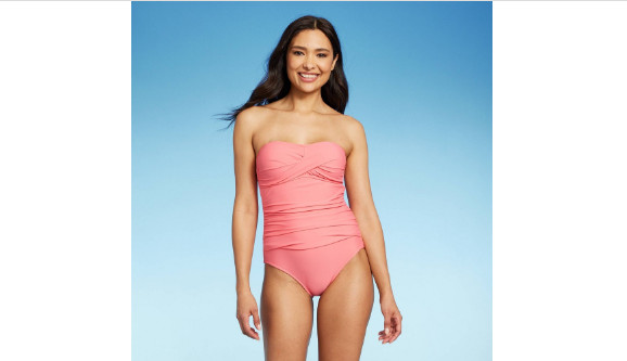 Kona Sol Women’s Twist Front Bandeau Classic One Piece Swimsuit Coral Orange -XS
